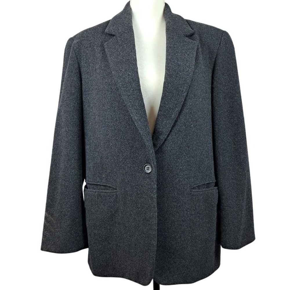 Vintage J. CREW Womens 10 Wool Cashmere Blend Blazer Gray Striped Cuffs Classic